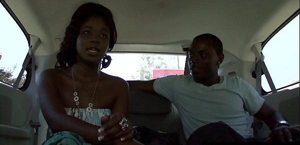  Cute ebony with great naturals fucked in the back of a car